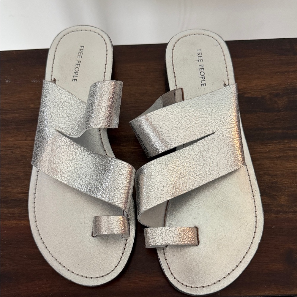 Free People Silver Metallic Crossover Slide Sandals